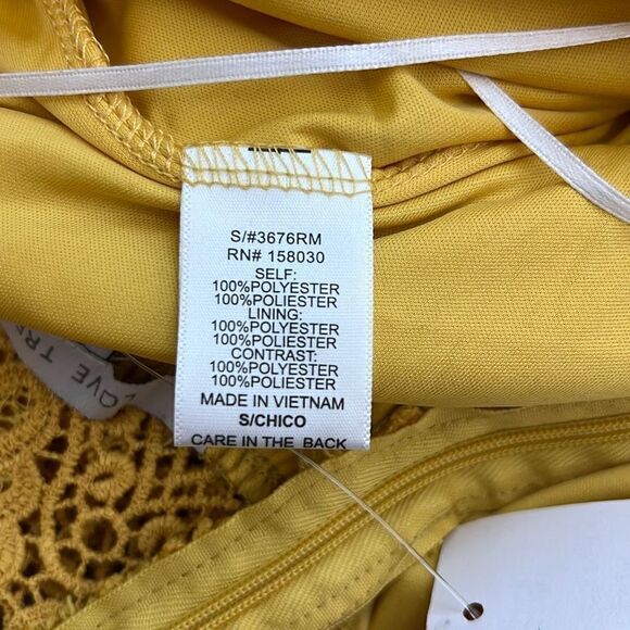 Love Tree Women's Sleeveless Crochet Open Back Yellow Romper Size S NWT - Picture 8 of 13